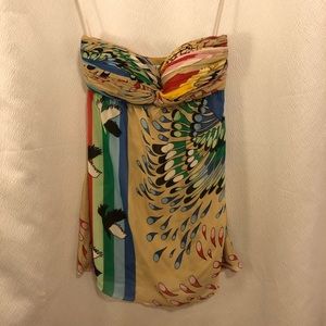 Tibi NWOT silk strapless print mini dress sz 4
